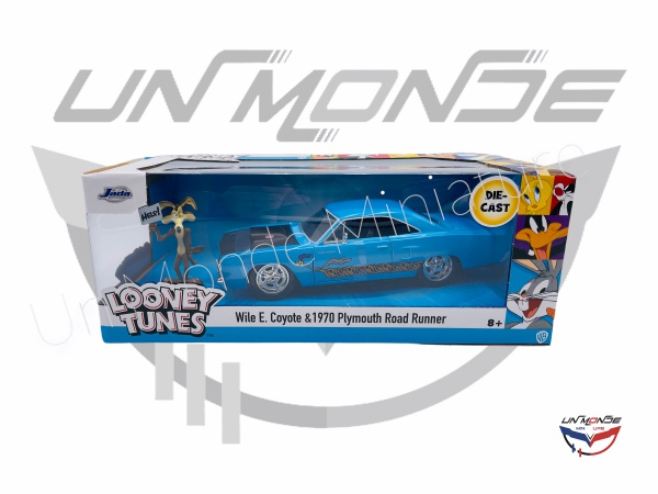 Hollywood Plymouth Road Runner With Wile E Coyote Figure Blue 1970