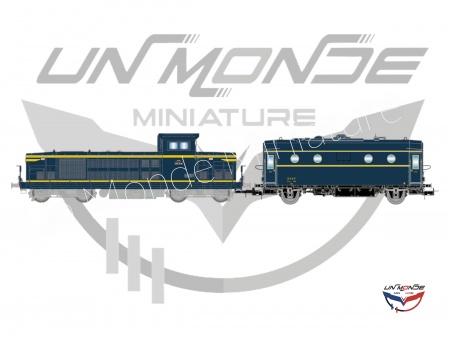 Locomotive Diesel 040 DG-18 Jaune & Bleue + fourgon-chaudi&egrave;re Analogique