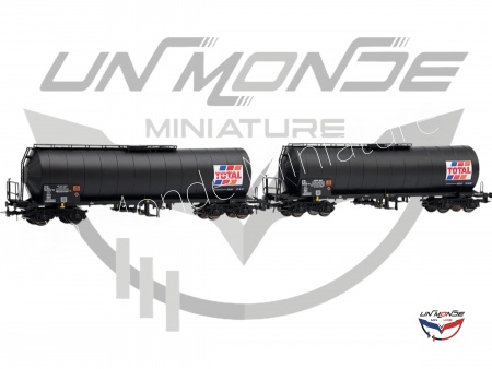 Set de 2 wagons-citernes &agrave; 4 essieux TOTAL France livr&eacute;e noire SNCF