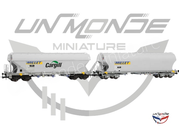 Set de 2 wagons-tr�mies c�r�aliers � 4 essieux, avec parois lat�rales lisses et bomb�es MILLET SNCF