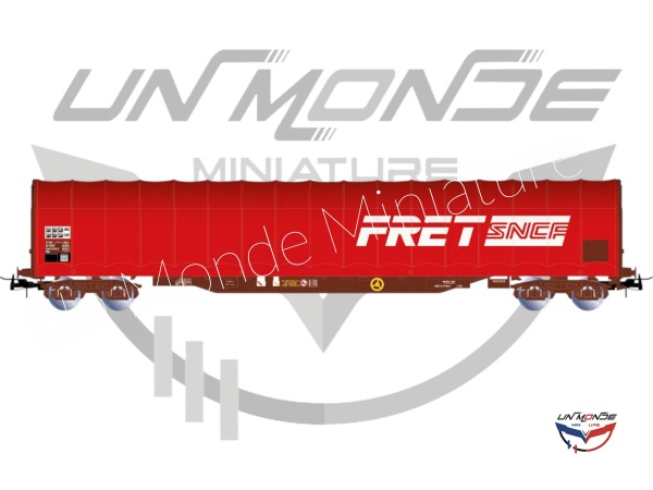 Wagon b�ch� � 4 essieux type Rils FRET livr�e rouge SNCF